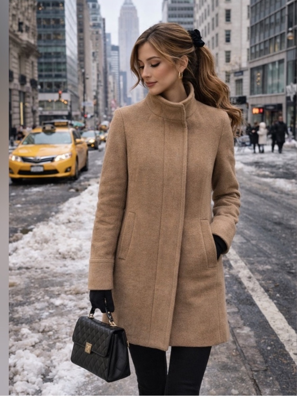 NWT J Crew Women's Button-Neck Wool blend Cocoon Camel Tan City Coat size 4